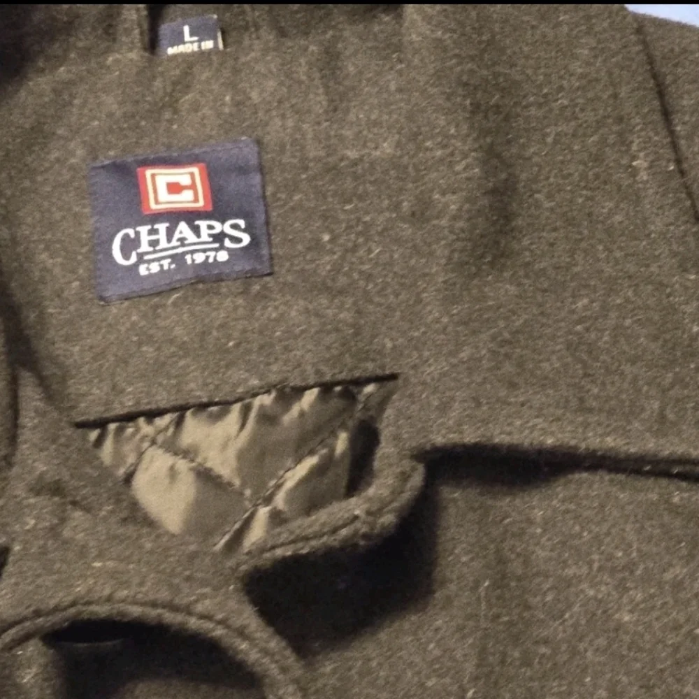 Chaps Mens Wool Blend Coat Jacket Black Button Front L Classic